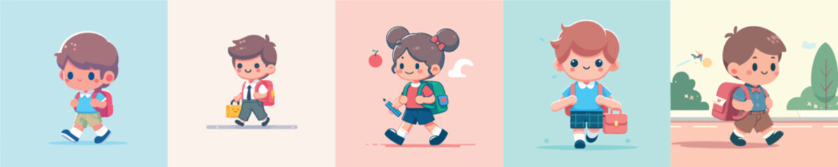 a vector of Children Going to School