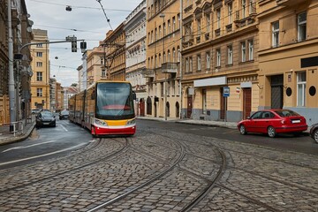 Fototapeta premium Tram on the street in Prague