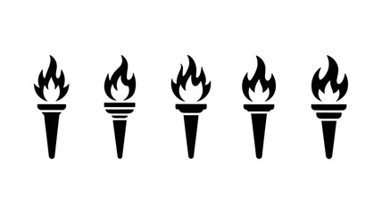 Torch Silhouette: A collection of five torch silhouettes, each one a stylized representation of flame, ready for design concepts or symbolic visual needs. 