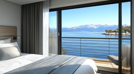 Fototapeta premium Modern hotel room with sea view