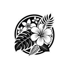 Hawaiian flower silhouette logo vector line art logo design outline