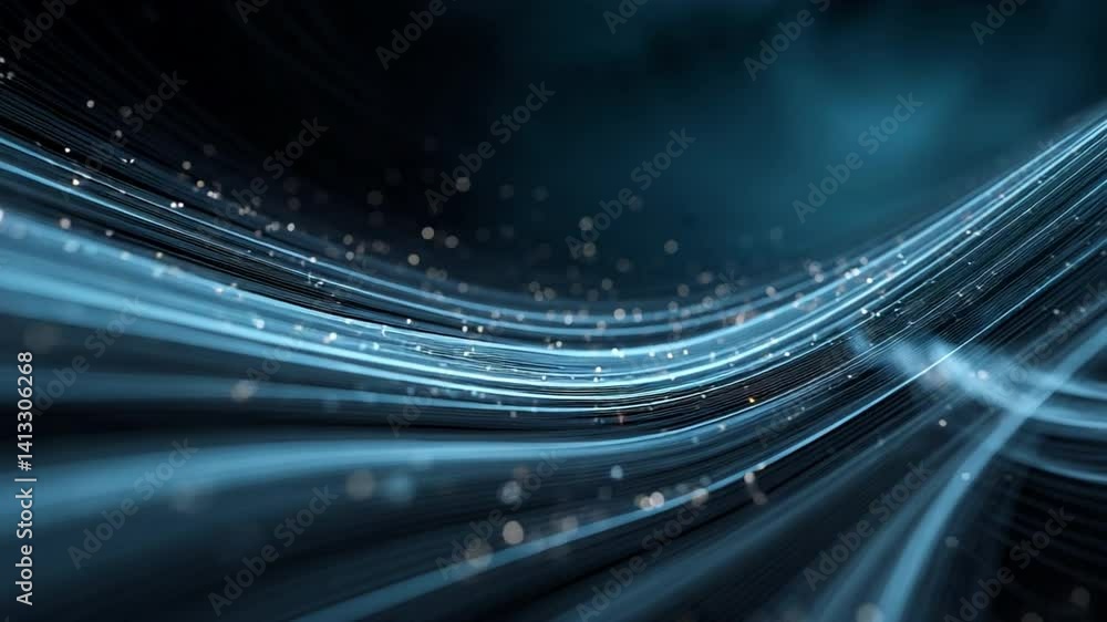 Poster abstract digital flow: a mesmerizing digital art piece featuring flowing lines of blue light, resemb