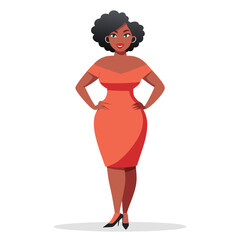 Confident African American Woman in Coral Dress