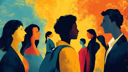 Engaging conversation among diverse individuals in a vibrant setting at a networking event
