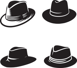 Vector illustration of different styles of fedora hats