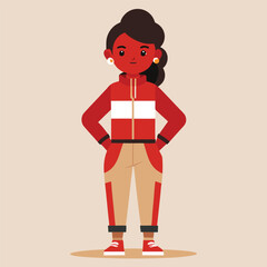 Stylish Red and Beige Outfit Young Woman Cartoon Illustration