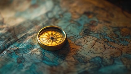 Antique Compass on Vintage Map: A Journey Through Time