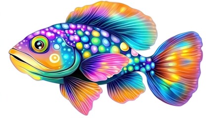 Fototapeta premium Vibrant colorful fish illustration. A digitally rendered, eye-catching depiction of a tropical fish, showcasing a spectrum of vibrant colors.