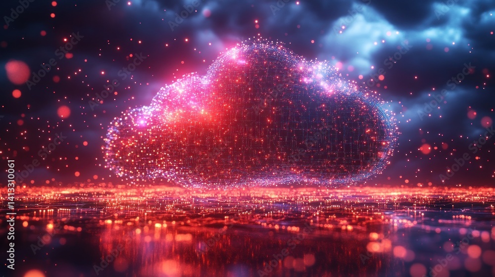 Aufkleber digital cloud network: abstract representation of data and connectivity