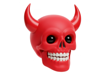 Red devil skull with horns isolated on transparent background