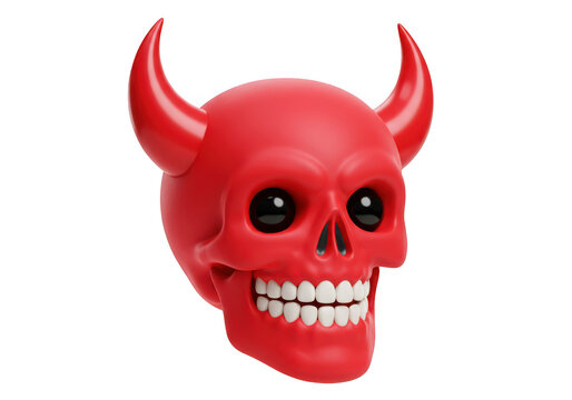 Red devil skull with horns isolated on transparent background