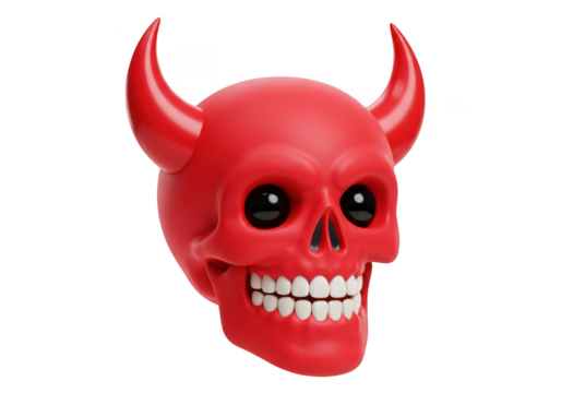 Red devil skull with horns isolated on transparent background