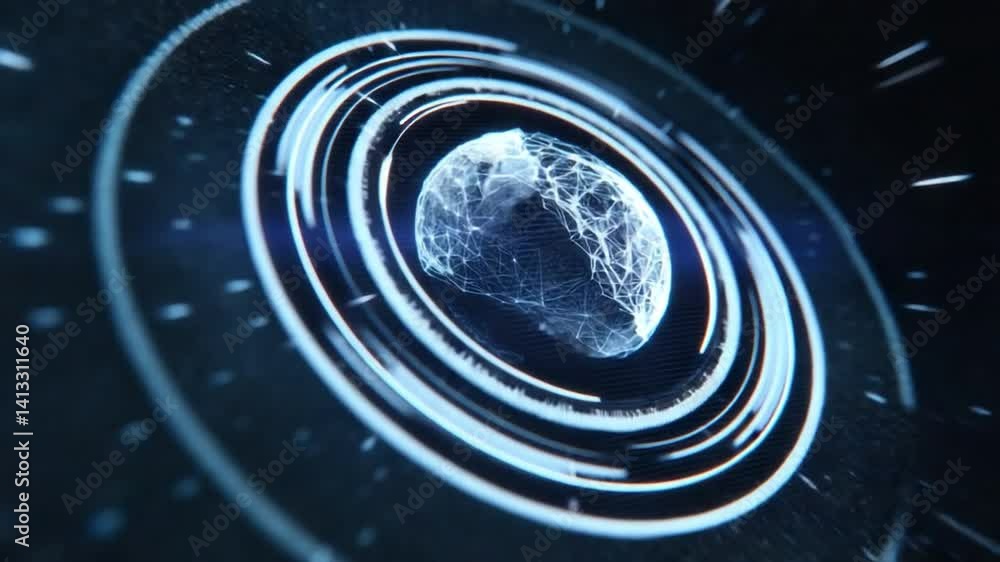 Poster cosmic web: a mesmerizing digital rendering presents a celestial sphere embraced by concentric circl