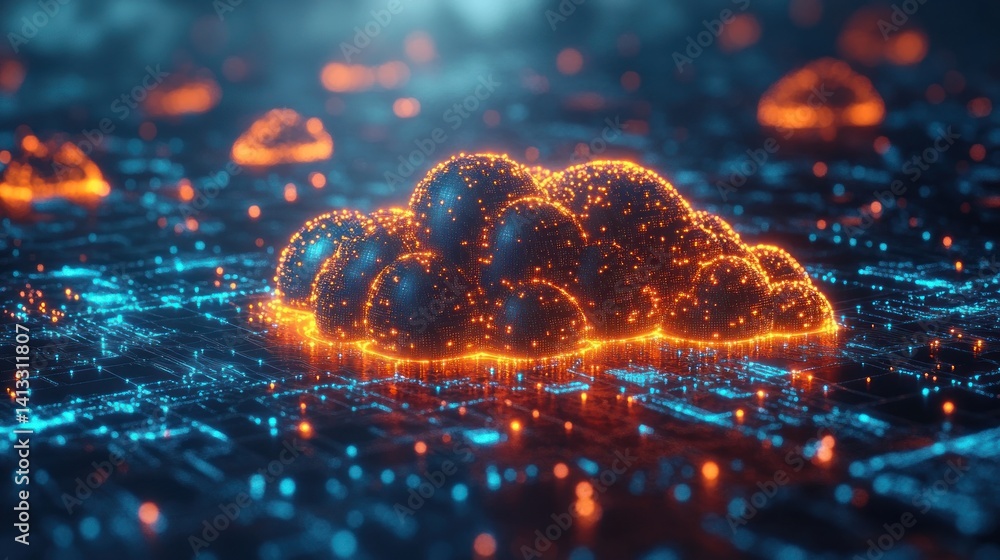 Poster abstract cloud computing network: digital data, server, innovation, technology, futuristic