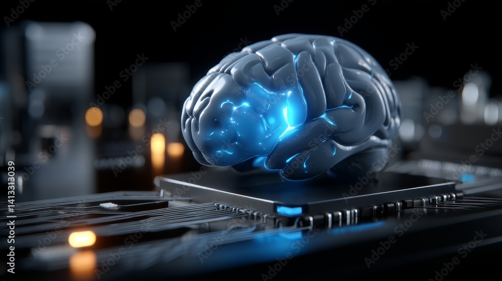 Poster the concept of stock hardware is visualized through a 3d rendering, showcasing a microchip with a gl