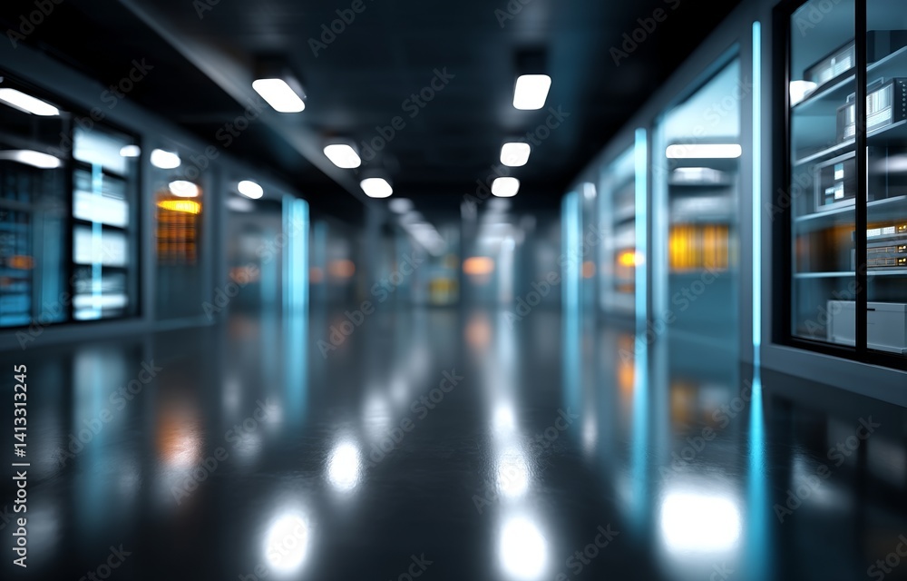 Poster the data center room is filled with servers and features a corridor with bright bokeh light in a 3d 