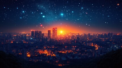 Obraz premium Night Cityscape Under a Starry Sky