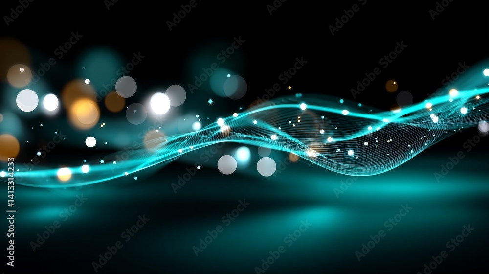 Aufkleber Big data is visualized on a digital background with a representation of analytics and a wave of particles created using 4k rendering