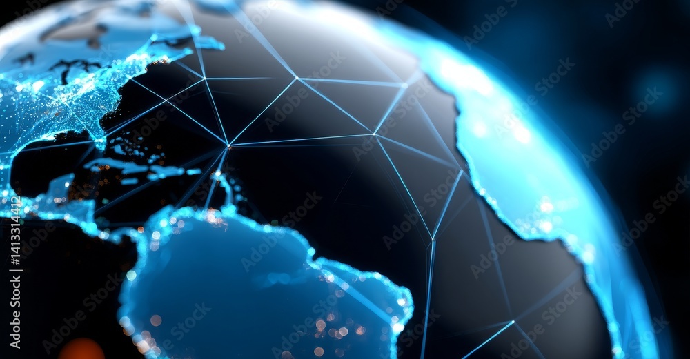 Poster a 3d background featuring digital communication and worldwide networking illustrates the night earth