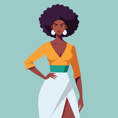 Stylish Black Woman in Yellow Top and White Skirt