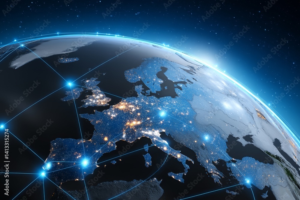Poster the european connection is linked to a global network of communication technology, enabling telecomm