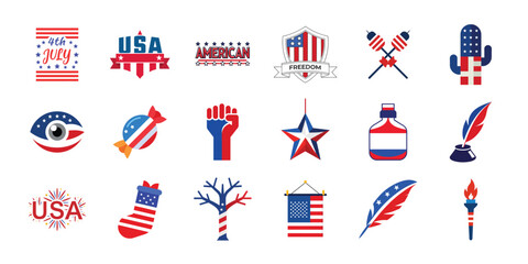 Independence day vector design set. USA 4Th of July graphic elements collection on white background