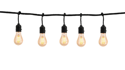 Photo of light bulb hanging on rope isolated on transparent background.png