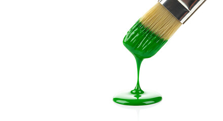 paintbrush dropping a drop of paint pink acrylic on White Background