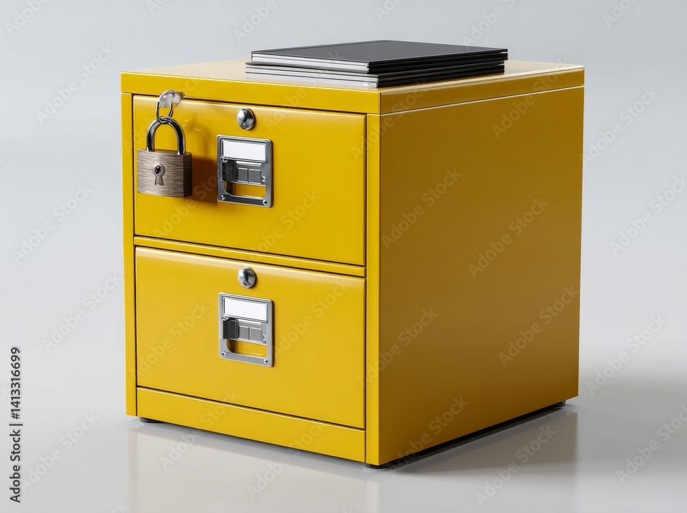 Poster the concept of data security is represented by a yellow folder and lock in a 3d isolated environment
