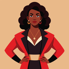 Confident Black Woman in Red Blazer Portrait Illustration