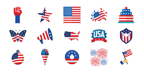 Independence day vector design set. USA 4Th of July graphic elements collection on white background