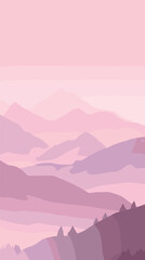 Abstract pink mountain landscape with layered silhouettes and soft pastel colors flat vector illustration