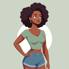 Confident Young Black Woman with Afro in Summer Outfit