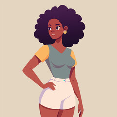 Stylish African American Woman with Big Hair in Summer Outfit