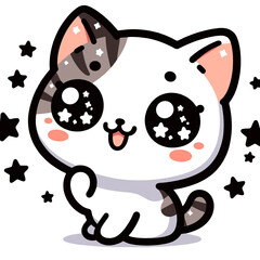 Kawaii cat dreaming with peaceful expression illustration