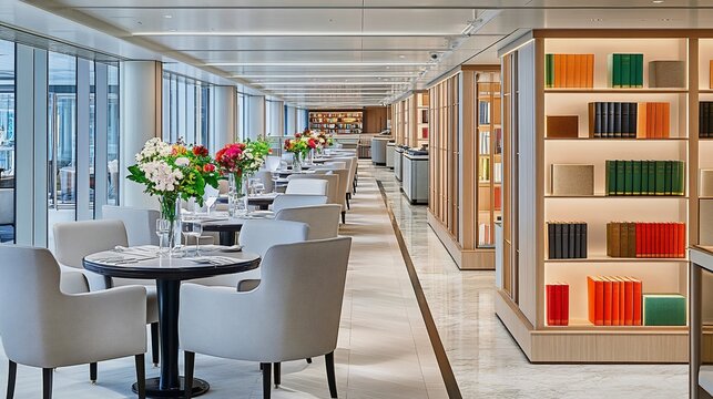 Luxurious Dining Area with Bookcases