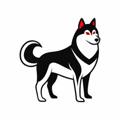 Stylized black and white siberian husky vector illustration with red accents