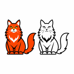 Stylized cat vector illustration with orange color and black and white version