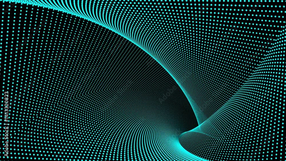 Poster twisted optical illusion particle tunnel animation