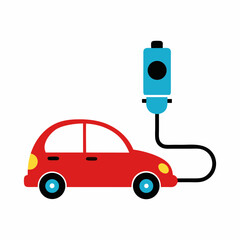 Cartoon electric car charging illustration eco friendly transportation concept vector design