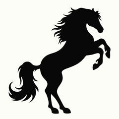  A striking black silhouette of a powerful stallion rearing up, showcasing its strength and elegance. A symbol of freedom and grace