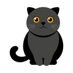 Cute cartoon black cat sitting isolated on white background animal pet