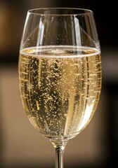 A sparkling Prosecco in a flute with persistent bubbles.