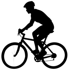 Black isolated silhouette of a cyclist riding a bike in a sport cycling illustration
