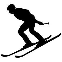 One skier racing downhill isolated on white background