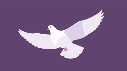 Obraz premium White dove in flight on purple background: peace symbol illustration flat vector illustration