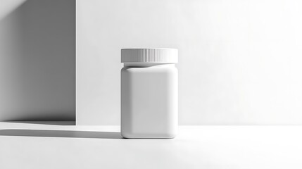 White medicine bottle and pills on a white background. 3d rendering