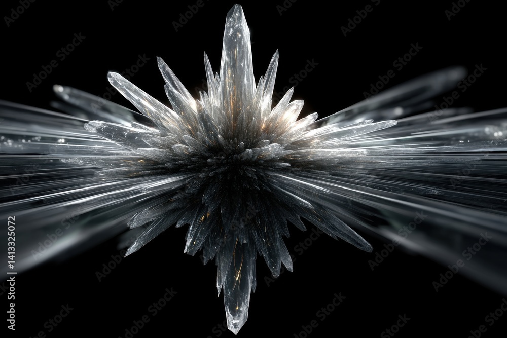 Aufkleber abstract close-up of a symmetrical crystal formation against a black background, displaying a comple