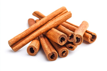 Closeup of Aromatic Cinnamon Sticks Isolated on White Background