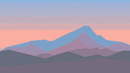 Abstract mountain landscape with pastel sunset colors flat vector illustration